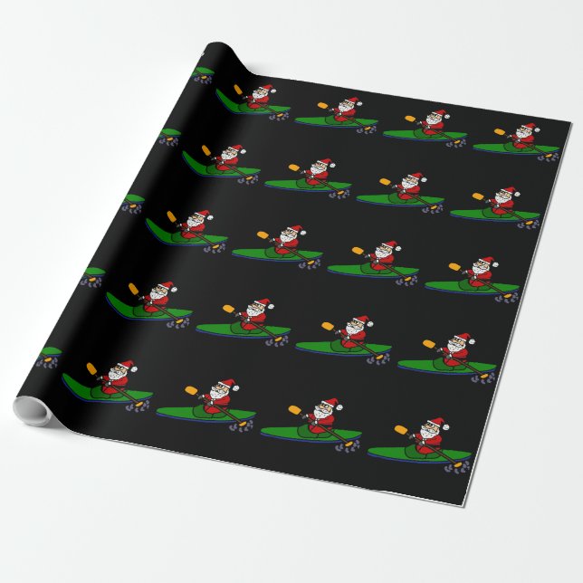 Funny Santa Claus Kayaking Weihnachts-Cartoon Geschenkpapier (Ungerollt)