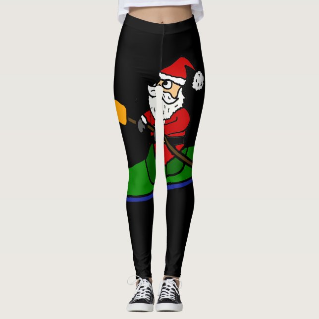 Funny Santa Claus Kayaking Weihnachts-Cartoon Leggings (Vorderseite)