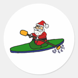 Funny Santa Claus Kayaking Weihnachts-Cartoon Runder Aufkleber