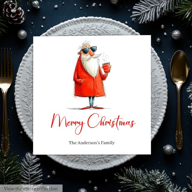 Funny Santa Claus Minimalist Christmas Dinner  Serviette (Funny Santa Claus Minimalist Christmas Dinner Napkins

)