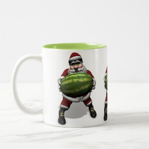 Funny Santa Claus mit Riesenmelon Zweifarbige Tasse
