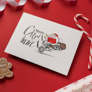 Funny Santa Claus Motorrad Biker Frohe Weihnachten Postkarte