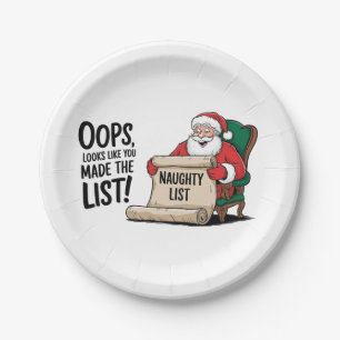 Funny Santa Claus Naughty List Weihnachtsdesign Pappteller