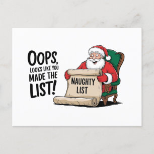 Funny Santa Claus Naughty List Weihnachtsdesign Postkarte