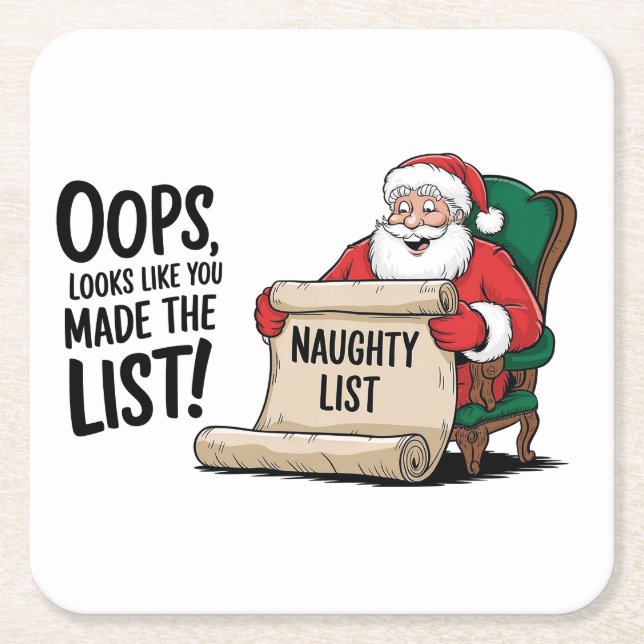 Funny Santa Claus Naughty List Weihnachtsdesign Rechteckiger Pappuntersetzer (Vorderseite)