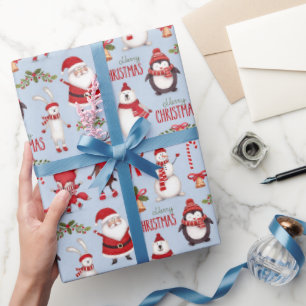 Funny Santa Claus & Niedliche Weihnachtsleute Vint Geschenkpapier