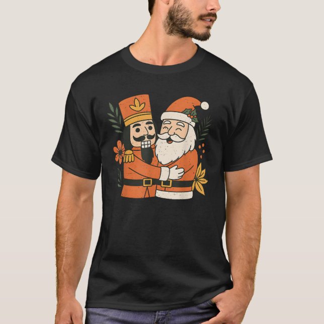 Funny Santa Claus Nutcracker Blumenweihnachtsmänne T-Shirt (Vorderseite)