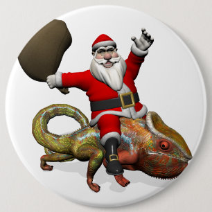 Funny Santa Claus On Huge Panther Chameleon Button