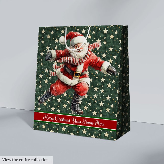 Funny Santa Claus Patinage de vacances Sac cadeau (Funny Santa Claus Skating Holiday Gift Bag)