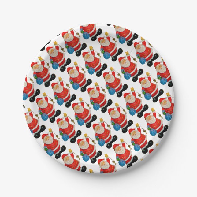 Funny Santa Claus Pattern Weihnachts-Party Pappteller (Vorderseite)