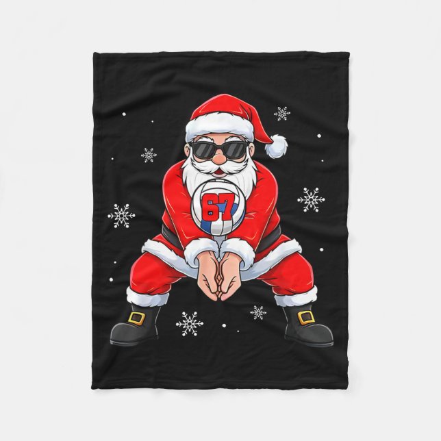 Funny Santa Claus Playing Volleyball Six Seven Chr Fleecedecke (Vorderseite)