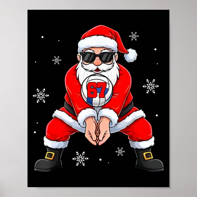 Funny Santa Claus Playing Volleyball Six Seven Chr Poster (Vorne)