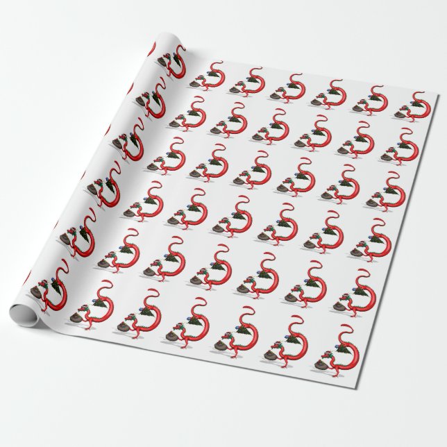 Funny Santa Claus Red Eastern Dragon Geschenkpapier (Ungerollt)