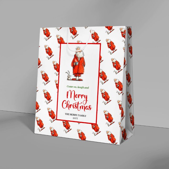 Funny Santa Claus red green Christmas gift bags  Mittlere Geschenktüte (Funny Santa Claus red green Christmas gift bag design)