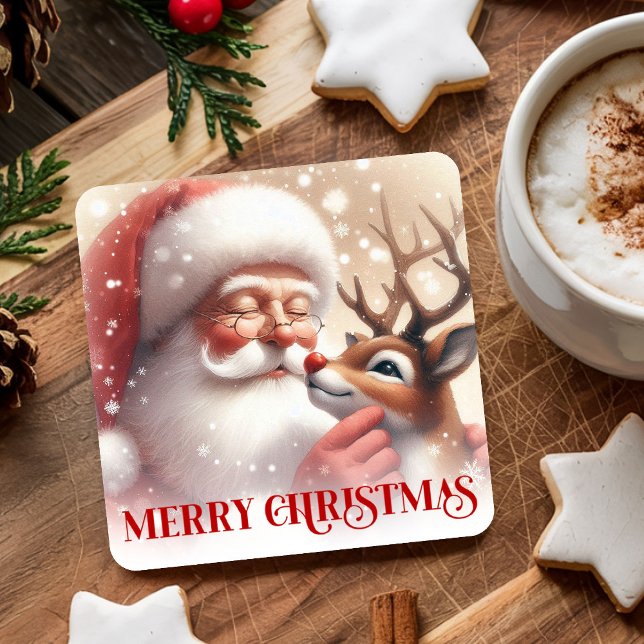 Funny Santa Claus Red Nose Rudolph Coasters Rechteckiger Pappuntersetzer (Funny Santa Claus Red Nose Rudolph Coasters)