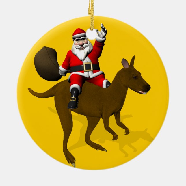 Funny Santa Claus Reiten auf Kangaroo Keramikornament (Hinten)