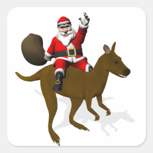 Funny Santa Claus Reiten auf Kangaroo Quadratischer Aufkleber