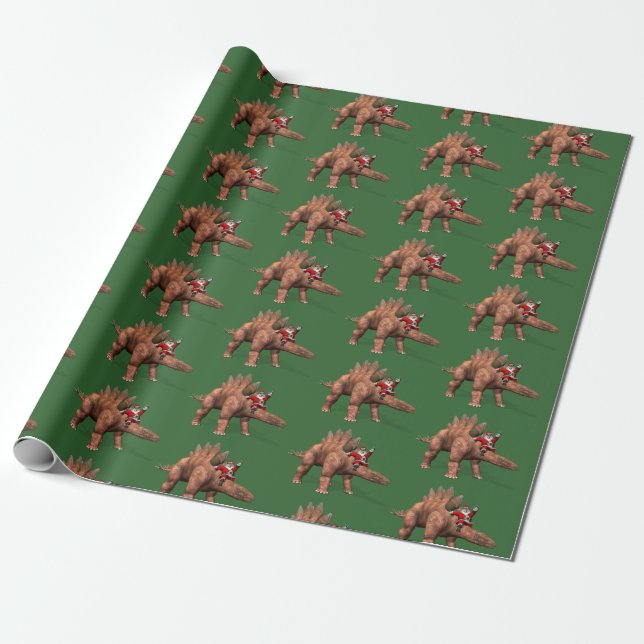 Funny Santa Claus Reiten auf Stegosaurus Dinosaur Geschenkpapier (Ungerollt)
