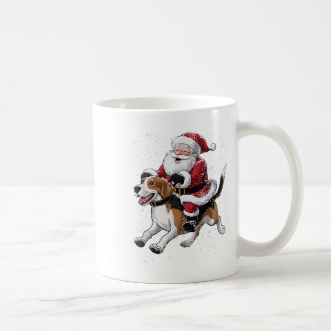 Funny Santa Claus Riding Beagle Weihnachten Weihna Kaffeetasse (Rechts)