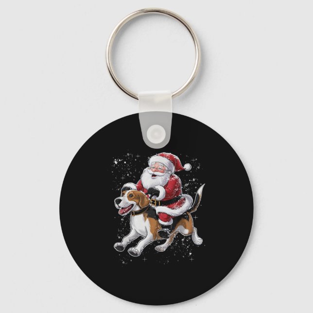 Funny Santa Claus Riding Beagle Weihnachten Weihna Schlüsselanhänger (Vorderseite)