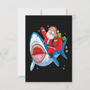Funny Santa Claus Riding Hai Weihnachtsjungen Merr Dankeskarte