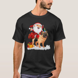 Funny Santa Claus Riding Mops Xmas Dog Lover Pajam T-Shirt