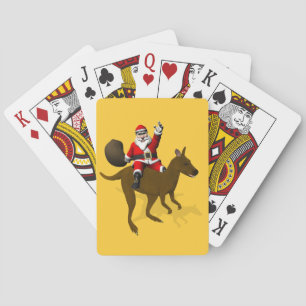 Funny Santa Claus Riding On Kangaroo Spielkarten