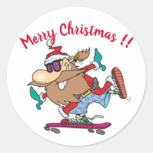 Funny Santa Claus Skateboarding Weihnachten Runder Aufkleber