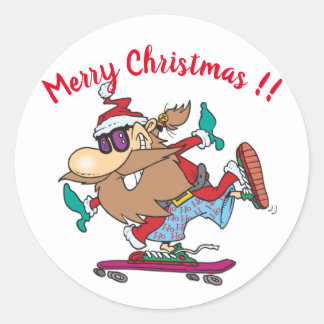 Funny Santa Claus Skateboarding Weihnachten Runder Aufkleber