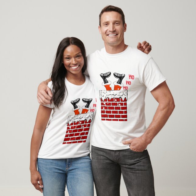 Funny Santa Claus steckte im Schornstein fest T-Shirt (Unisex)