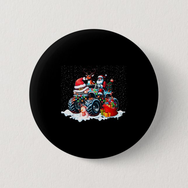 Funny Santa Clause Riding Monster Red Truck Xmas T Button (Vorderseite)