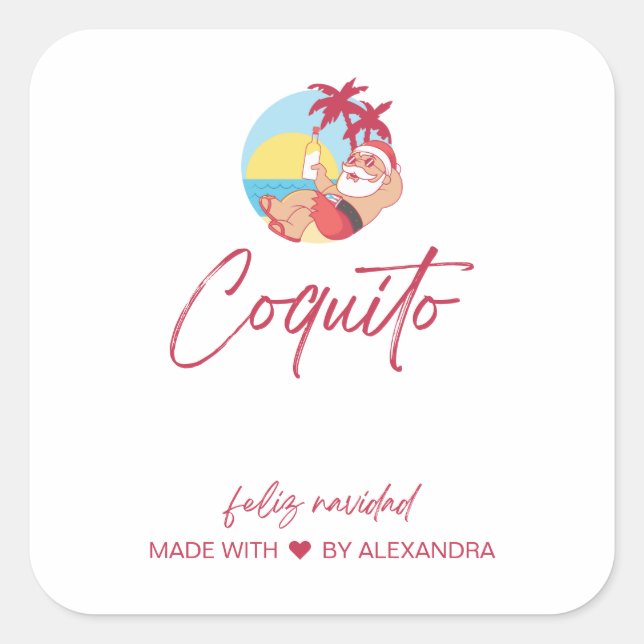 Funny Santa Coquito Set für Lebensmittel und Geträ Quadratischer Aufkleber (Vorderseite)