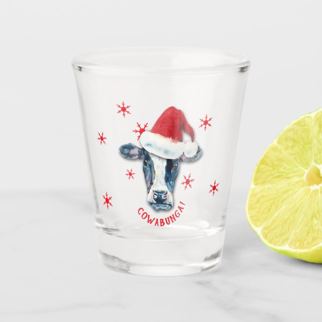 Funny Santa Cow Cowabunga Weihnachten Schnapsglas (Vorderseite)