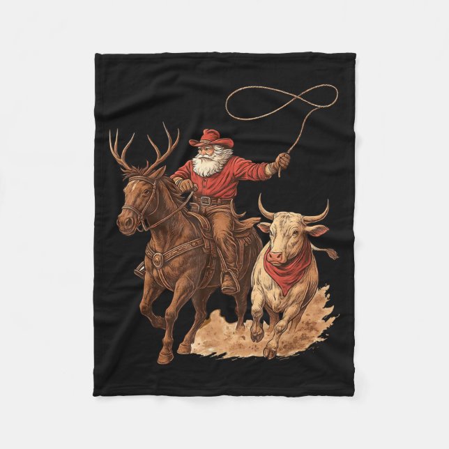 Funny Santa Cowboy Rodeo Reindeer Western Horse Ro Fleecedecke (Vorderseite)