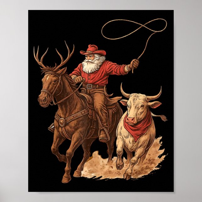Funny Santa Cowboy Rodeo Reindeer Western Horse Ro Poster (Vorne)