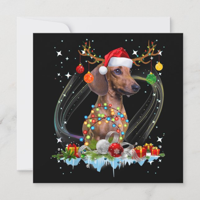 Funny Santa Dackel Rentier Weihnachten Mitteilungskarte (Vorderseite)