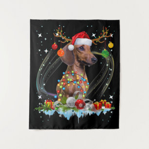 Funny Santa Dackel Rentier Weihnachten Wandteppich