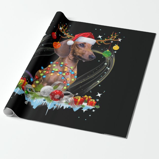 Funny Santa Dackel Rentier Weihnachtsfest Geschenkpapier (Ungerollt)