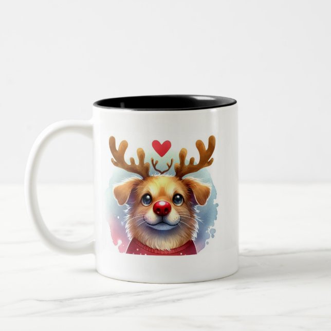 Funny Santa Dog Roter Hirsch Zweifarbige Tasse (Links)