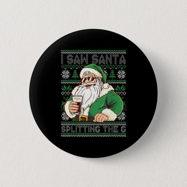 Funny Santa Drinking Beer Splitting G Christmas Ad Button (Vorderseite)