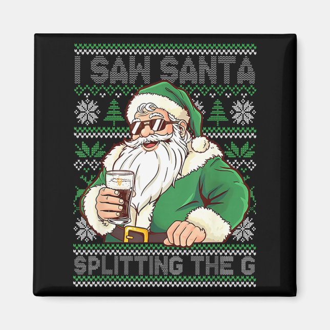 Funny Santa Drinking Beer Splitting G Christmas Ad Magnet (Vorne)