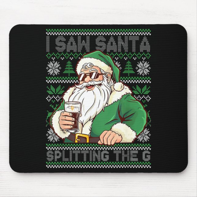 Funny Santa Drinking Beer Splitting G Christmas Ad Mousepad (Vorne)