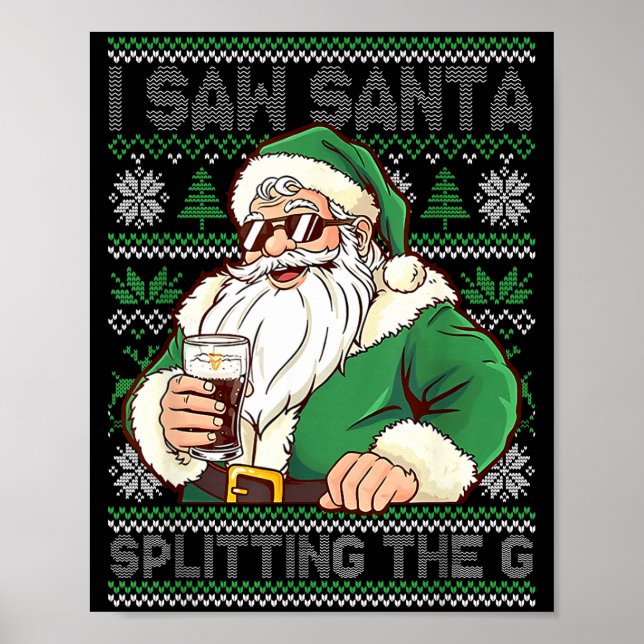 Funny Santa Drinking Beer Splitting G Christmas Ad Poster (Vorne)