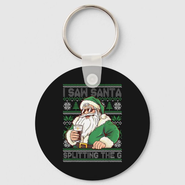 Funny Santa Drinking Beer Splitting G Christmas Ad Schlüsselanhänger (Vorderseite)