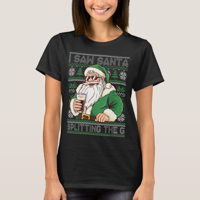 Funny Santa Drinking Beer Splitting G Christmas Ad T-Shirt (Vorderseite)