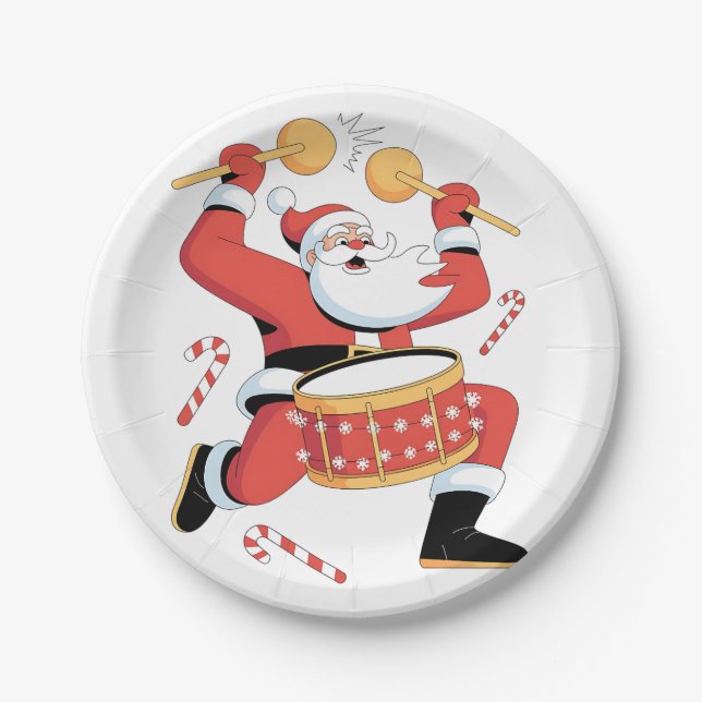 Funny Santa Drummer Ugly Weihnachten Weihnachten D Pappteller (Vorderseite)