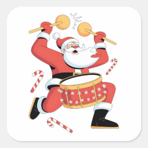 Funny Santa Drummer Ugly Weihnachten Weihnachten D Quadratischer Aufkleber