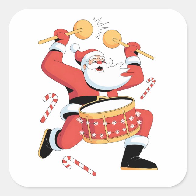 Funny Santa Drummer Ugly Weihnachten Weihnachten D Quadratischer Aufkleber (Vorderseite)