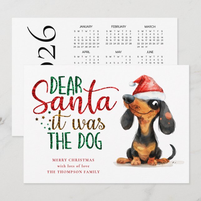 Funny Santa Es war Dog 2026 Kalender Weihnachten (Vorne/Hinten)