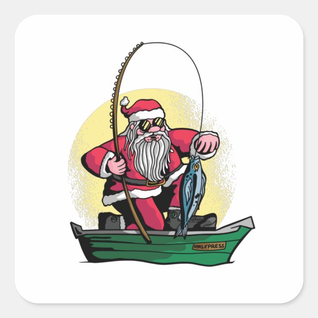 Funny Santa Fish Weihnachtsfisch Geschenk Quadratischer Aufkleber (Vorderseite)